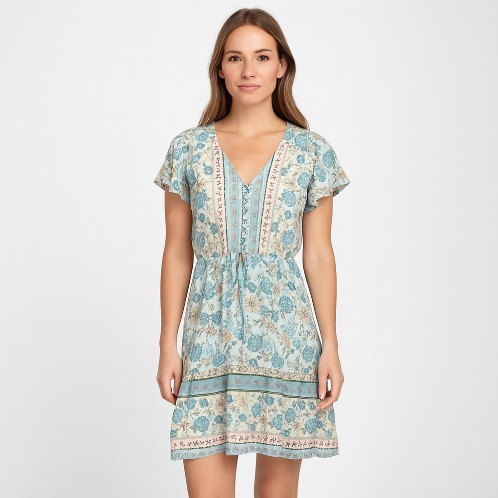 Salty Bright mini dress  floral boho Cottegecore Peasent  beach 8 Swing Casual